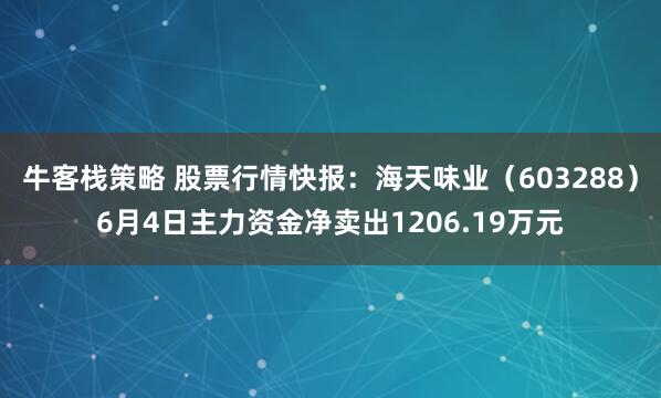 牛客栈策略 股票行情快报：海天味业（603288）6月4日主力资金净卖出1206.19万元