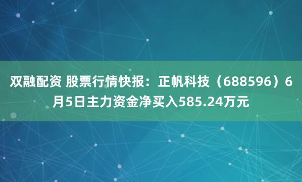 双融配资 股票行情快报：正帆科技（688596）6月5日主力资金净买入585.24万元
