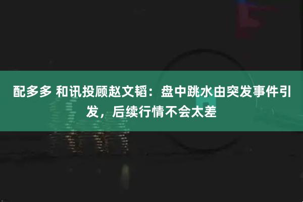 配多多 和讯投顾赵文韬：盘中跳水由突发事件引发，后续行情不会太差
